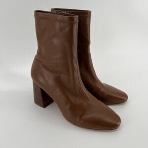 Loeffler Randall Elise Napa Stretch Ankle Sock Boot Womens 7.5 Cognac Leather